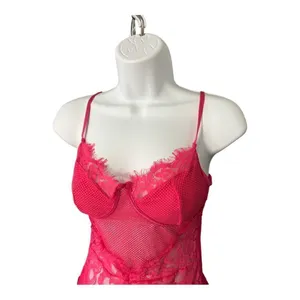Pink Floral Lace Scalloped Sheer Lingerie Teddy Bodysuit Size S thumbnail 4