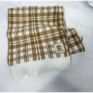 Timberland‎ Plaid Knit Scarf Brown White OS Acrylic Winter Cold Weather T101808 thumbnail 2