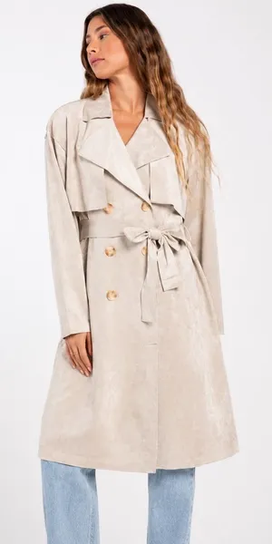 NWT BLANK NYC Womens Oversized Vegan Suede Trench Coat ~XS ~ Beige ~ GORGEOUS 🔥 thumbnail 1