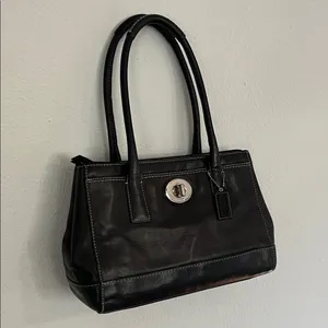 Coach Hampton Madeline Black Leather Satchel Bag Y2K Vintage Carryall Purse thumbnail 11