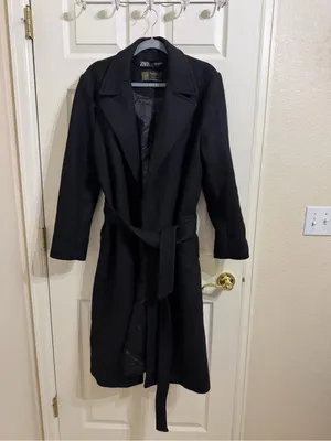 Zara Manteco Wool Wrap Black Long Length Coat thumbnail 8