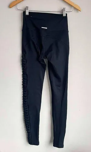 Aerie Black Fleece Lined High Rise Ruffle Pleat Side Leggings Size Small thumbnail 3