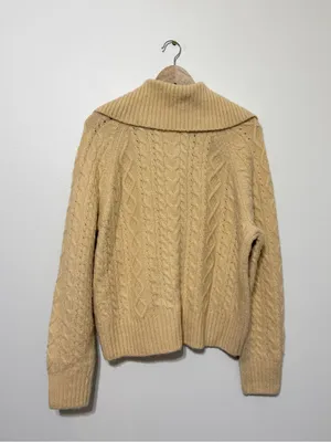 J. CREW Collared Cable Knit Cardigan Size XL Sweater Cream Fall Winter CC004 thumbnail 6