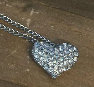 Silver tone paved rhinestone heart pendant necklace thumbnail 3