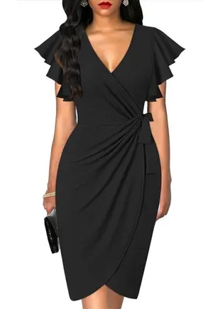 NEW Deep V Neck Sleeve Sheath Formal Slit Pencil Dress XL thumbnail 2