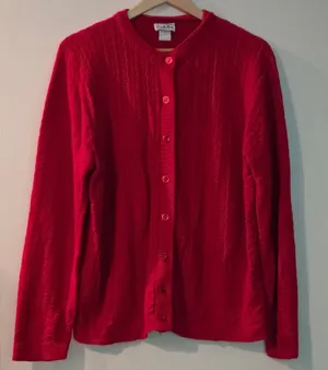 Vintage 70s Cuddle Knit Cardigan Sweater Womens Size M Red Cable Knit USA Cozy thumbnail 1