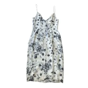 Zimmermann Silk Midi‎ Sheath Dress 2 (US 8-10) White Blue Floral Pleated Front thumbnail 6