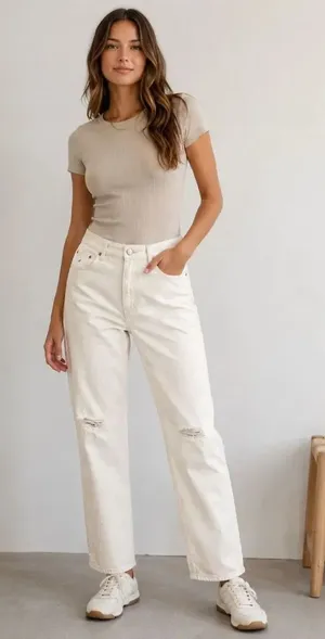 Pilcro Anthropologie Women’s Sz 29 White Distressed Straight Leg Jeans High Rise thumbnail 1