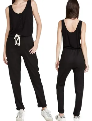 Monrow Revolve Black Henley Loungewear Athleisure Jumpsuit NWT Size XS thumbnail 2