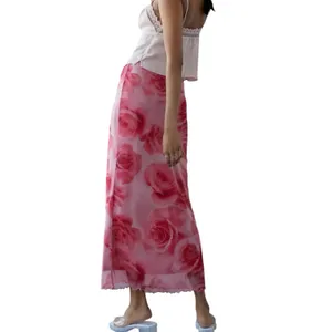 NWT Urban Outfitters UO Wave Maxi Mesh Skirt Pink Floral Size Large thumbnail 4