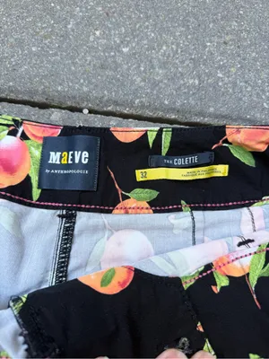 Anthropologie Maeve Colette Peach Print Wide Leg Pants Black 32 thumbnail 3