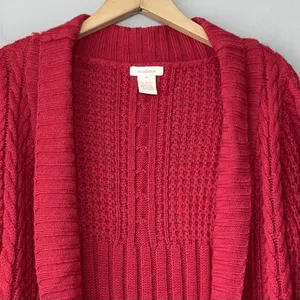 Sundance Cardigan Women Size Medium Red Longline Crochet Knit Open Front Sweater thumbnail 3