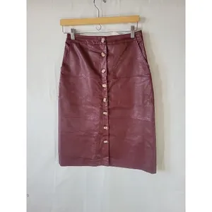 Bohme Faux Leather Skirt Women's Size S Burgundy Button Front Knee Length NWT thumbnail 4
