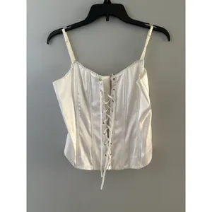Lace Up Corset Top Size 10 White Spaghetti Straps Renaissance Regency Victorian thumbnail 9