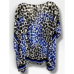 Chico's Travelers Blue Black Animal Print Sheer Kaftan Poncho Top Size 0 S thumbnail 4
