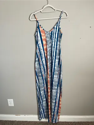 Blue Striped Spaghetti Strap Maxi Dress Sz M Size M thumbnail 7