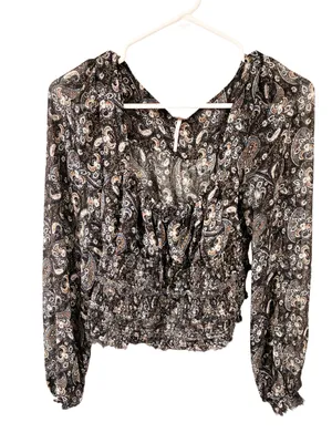 Free People Lolitta Paisley Top Blouse Peasant Floral Sheer Size Medium thumbnail 1