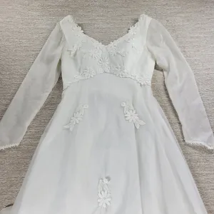 Vintage Wedding Dress White Floral Applique Boho Bridal Gown Union Made thumbnail 7