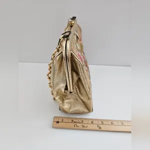 Vintage Souré Bag NY Tapestry Handbag - 1950s Floral Needlepoint & Gold Shimmer thumbnail 11