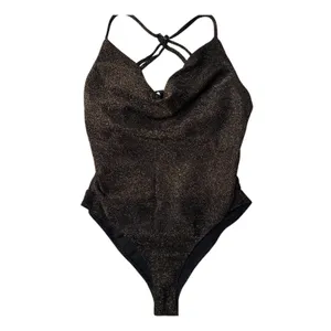 Forever 21 Metallic Bodysuit L Black Bronze Shimmer Cowl Neck NWT thumbnail 6