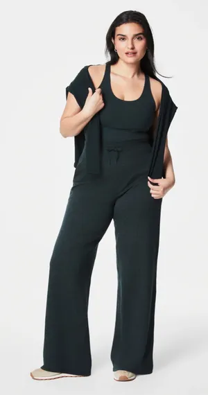 Spanx NWT $148 SPANXsmooth™ SoftStretch Wide Leg Pant color:Essex Green Heather Large thumbnail 1