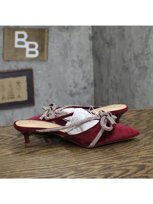 A New Day Womens Gwen Rhinestone Bow Heels 94656736 Burgundy Red 6.5M thumbnail 6