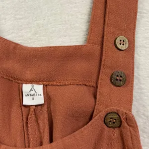 Anrabess S Linen Wide Leg Jumpsuit Rust Orange Boho Summer Overalls Vacationwear thumbnail 7