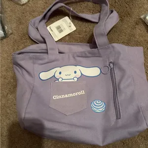 Sanrio Cinnamoroll Purple‎ Canvas Tote Bag with Front Pocket thumbnail 1