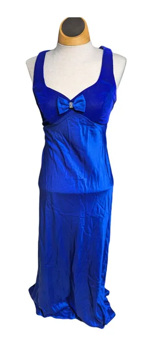 Vtg 1990s Zum Zum Blue Velvet Bow Accent Satin Skirt Maxi Prom Dress 3 4 thumbnail 1