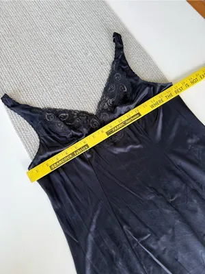 Vintage Bali Black Lace Trim Satin Chemise Slip Dress Size 34 thumbnail 5