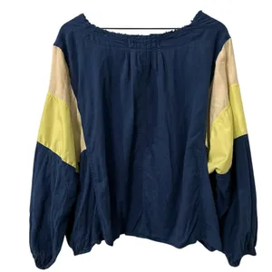 Free People We The Free Top Beating Hearts Colorblock Linen Blend Blue Sz Small thumbnail 5
