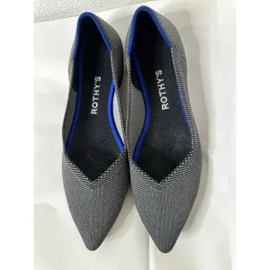 Rothy's the Point Ballet Flats in Black and White with Blue Trim thumbnail 4