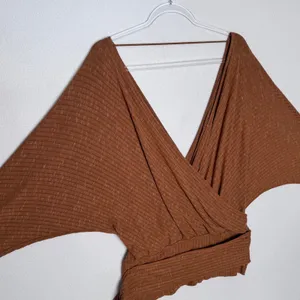 Free People East Coast Wrap Top Moroccan Spice Ribbed Knit Tie Waist NWT L thumbnail 11