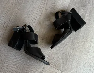 Women’s Black Faux Leather Platform Ankle Strap Heels thumbnail 1