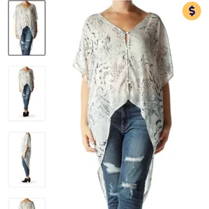ASTR The Label Cream & Black Animal Print High Low‎ Shear Tunic Top Size S thumbnail 9