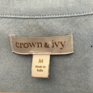 Crown & Ivy Womens Blue Cotton Tunic Shirt Long Sleeve Button Down Size M 33in thumbnail 5