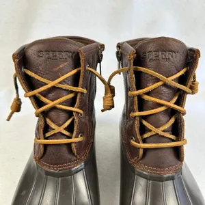 Sperry Women's 7.5 Duck‎ Boots Brown Leather Rubber Waterproof Winter Rain Boots thumbnail 3