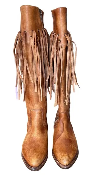 Bed Stu Knee High Fringe Cognac Leather Boots size 7 like new thumbnail 1
