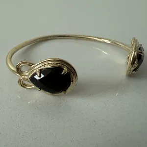Kendra Scott Andy Bracelet Black Stones and Gold Adjustable Pinch Cuff thumbnail 3