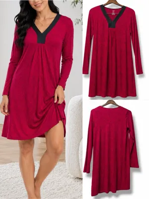 Apt 9 | Intimates Pink & Black Lounge Sleep Long Sleeve Sleep Dress (size M) thumbnail 2