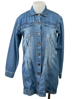 NEW PrettyLittleThing Blue Long Sleeve Button Up Denim Jean Mini Shirt Dress 2X thumbnail 1