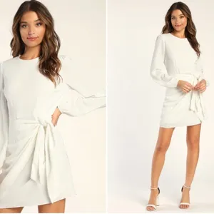 LULU's Bachelorette Engagement Bridal Sexy Long Sleeve Wrap Mini Dress thumbnail 5