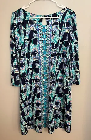 Lilly Pulitzer Vibrant Blue‎ and Green Long Sleeve Dress thumbnail 1