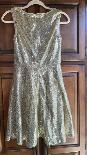 Dressever Short-Sleeve V Neck Gold Sequins Party Knee Length Dress Women Size S thumbnail 7