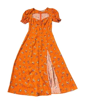 Reformation Lacey Dress Orange Floral Midi thumbnail 1