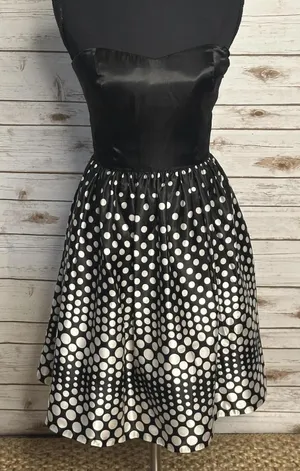 Aidan Mattox strapless cocktail dress Size 4 satin black white polka-dot retro thumbnail 1