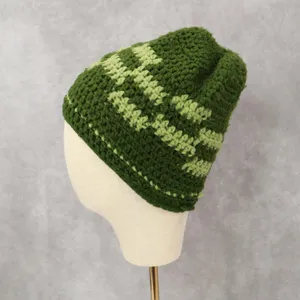 Green Cable Knit Y2K Vintage Hippy Cottage Boho Skater Bucket Beanie Cap‎ Hat thumbnail 3