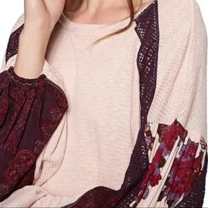 Free People Womens Casual Clash Waffle Top In‎ Rose Balloon Sleeves Boho Sz S thumbnail 4