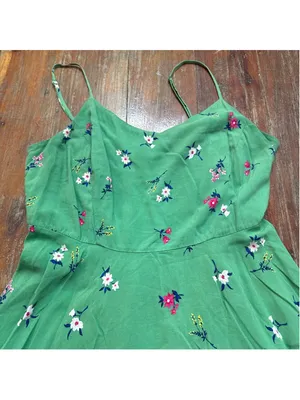 Old Navy Green Floral Fit & Flare Cami Dress Mini Smocked Back Size Large thumbnail 2