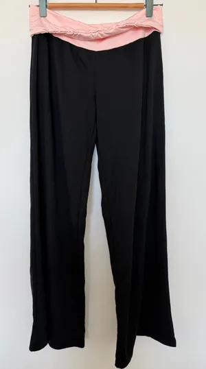 Women’s Fold-Over Waist Black Pants with Pink Trim thumbnail 1